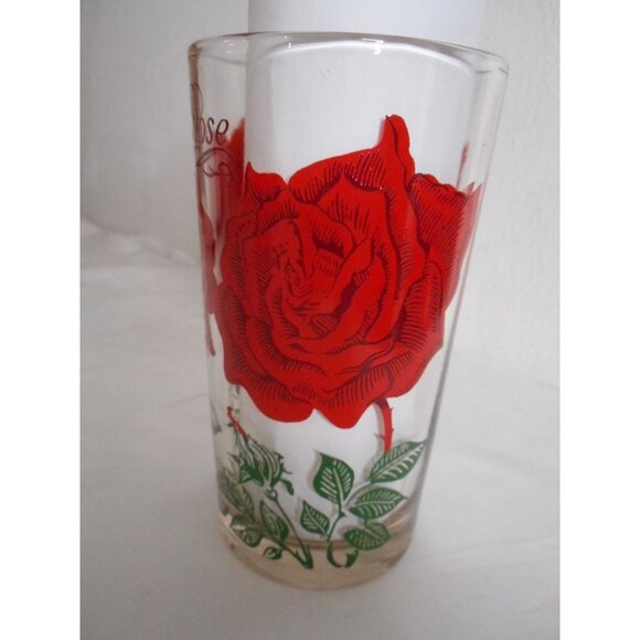 MCM Boscul Peanut Butter Drinking Juice Glass Tumbler Red Rose Estate find 5" - Picture 2 of 4